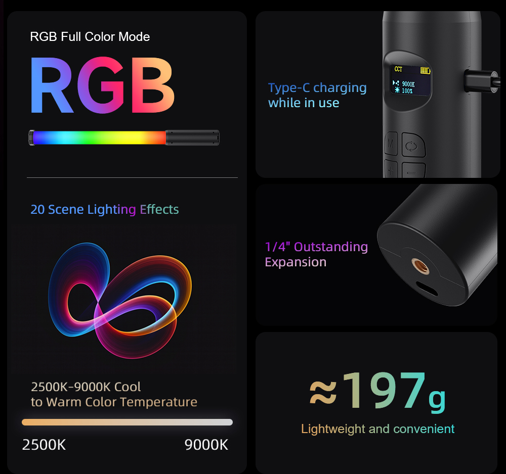 LUXCEO P300 RGB Tube 5W 380LM  - Photography Lighting Youtube reseña y precio